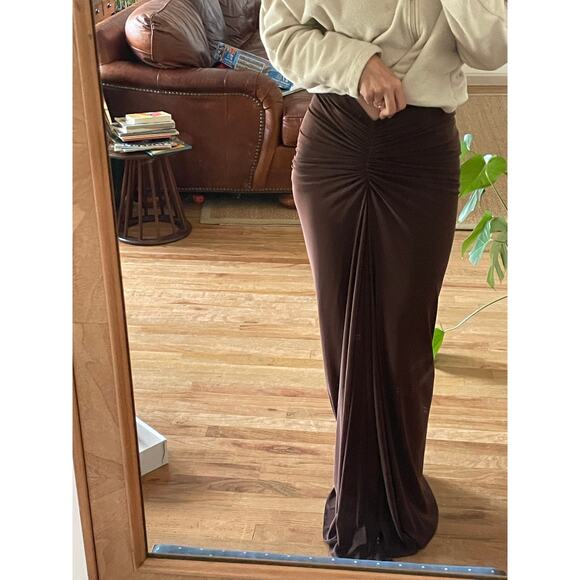 Ronny Kobo Chase Maxi Skirt Ruched Brown‎ Medium - Picture 2 of 9